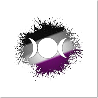 Paint Splatter Asexual Pride Flag Triple Goddess Moon Symbol Posters and Art